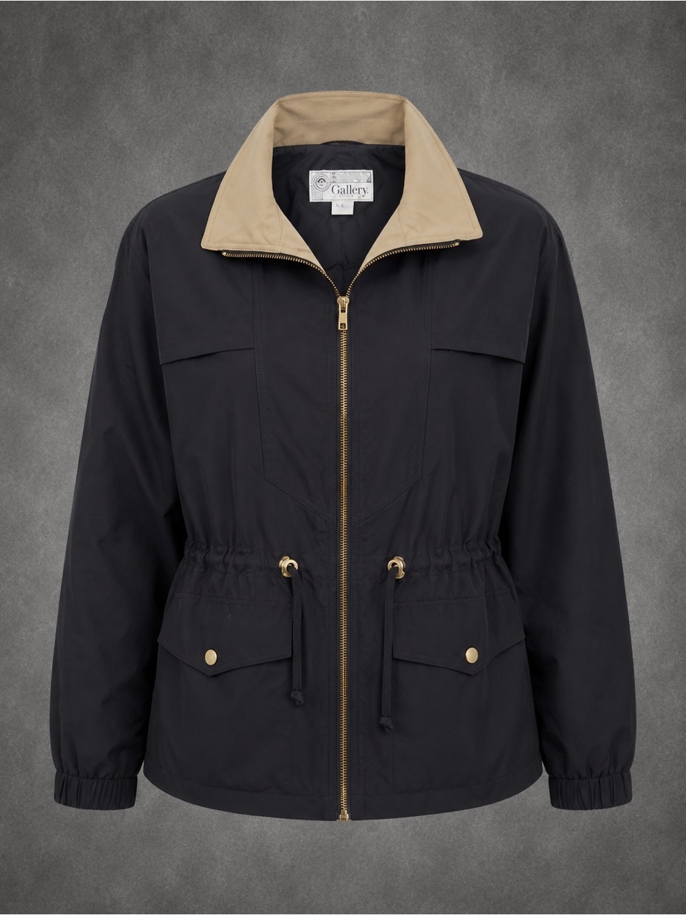 Gallery Sport Lightweight Utility Jacket Black Tan Women’s Large Windbreaker